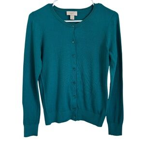 LOFT Turquoise Cardigan Button Up Business Casual Preppy Classic Workwear